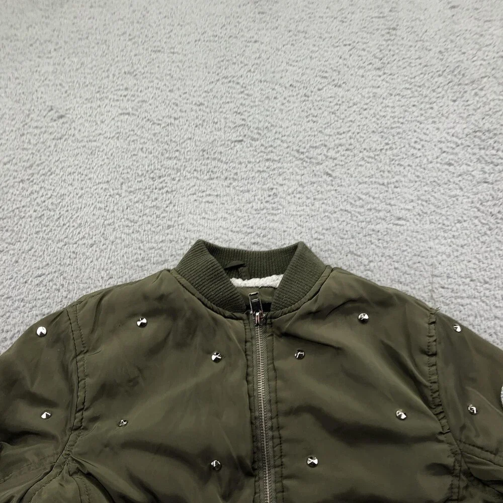 Diesel Jacket Youth Medium 10/12 Green Bomber Studded Zip Lined Winter